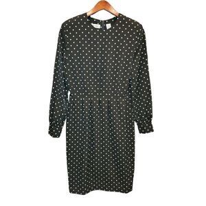 NWT Vintage 1991 Chaus Black White Polka-dot Long Sleeve Dress 8